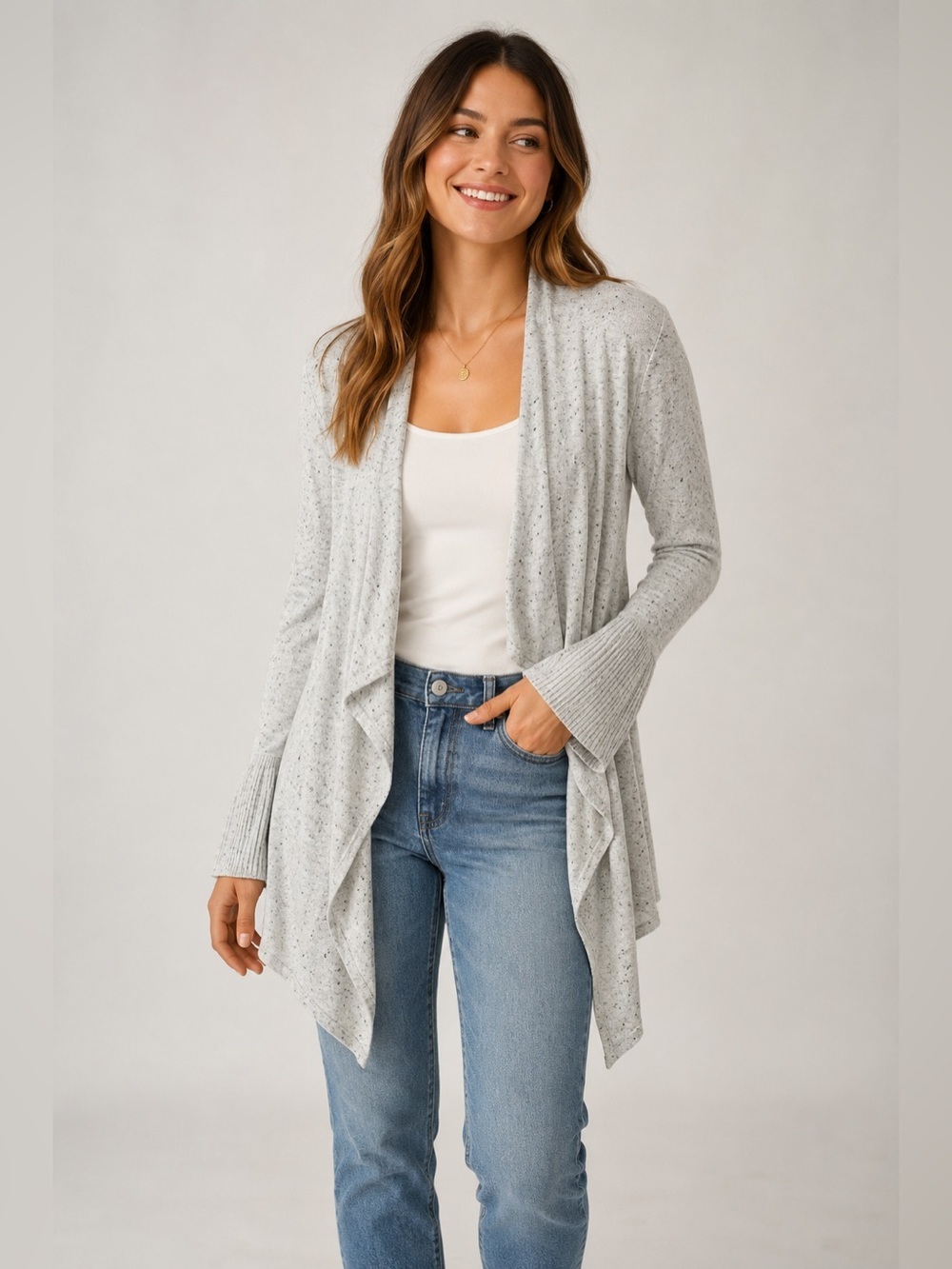 Moth Grey Cardigan Wool & Cashmere Blend Size XS
